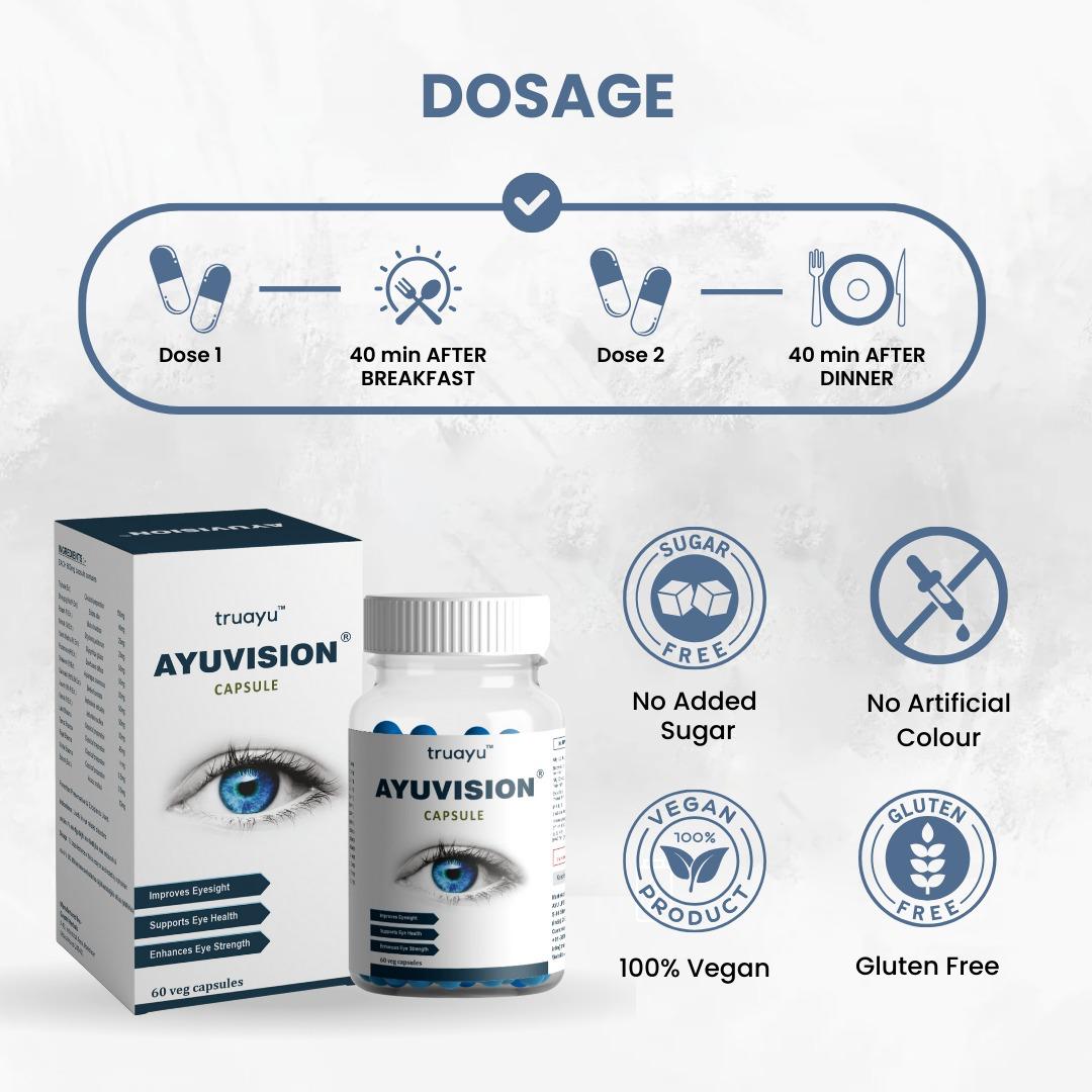 Ayuvision Ayurvedic Eye Care Capsules with Mukta & Rajat Bhasma (60 Veg Capsules)