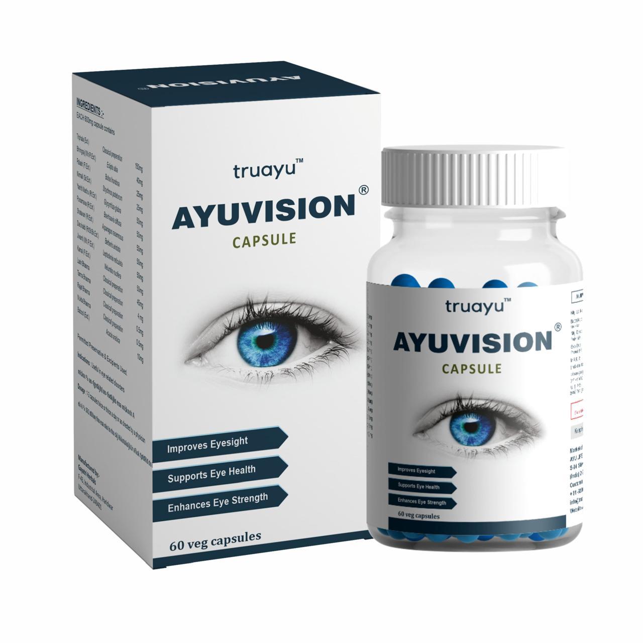 Ayuvision Ayurvedic Eye Care Capsules with Mukta & Rajat Bhasma (60 Veg Capsules)