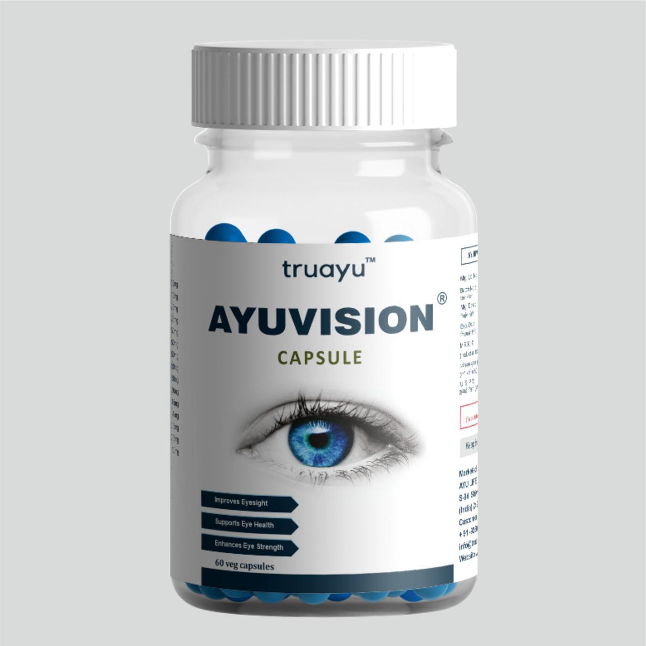 Ayuvision Ayurvedic Eye Care Capsules with Mukta & Rajat Bhasma (60 Veg Capsules)